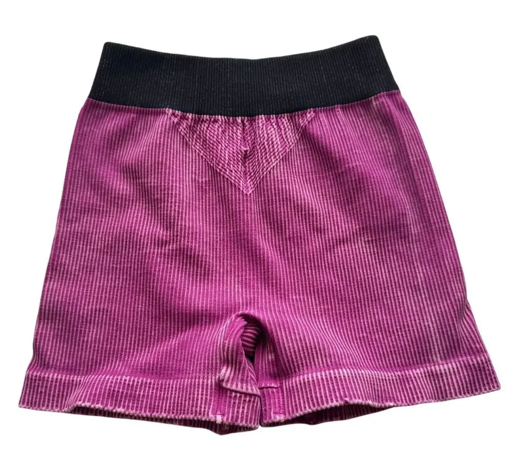 Free People Movement Ribbed Biker Shorts Mauve Acid Wash Black Waistband XS